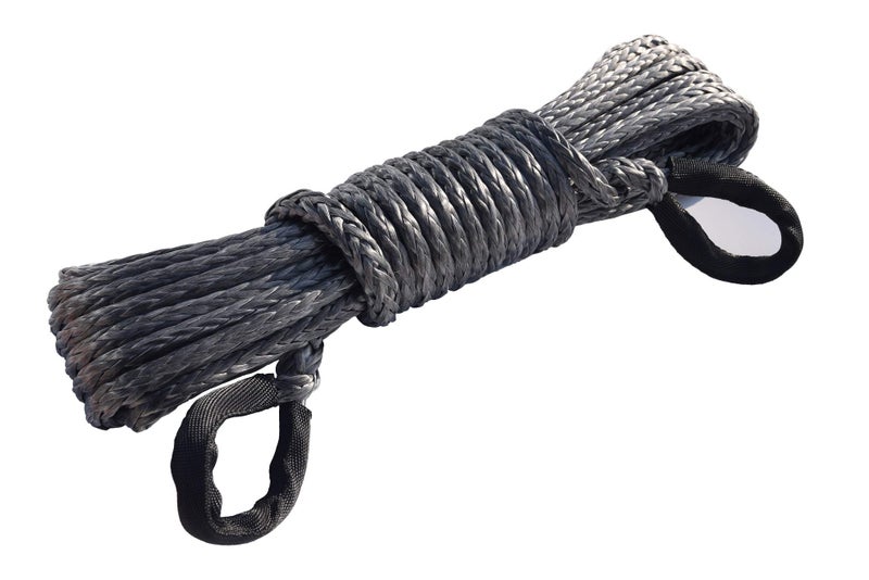 QIQU 3/8" * 50ft Winch Rope Extension, 10mm ATV Winch Cable, Synthetic Towing Rope for Offroad Auto Parts (Grey) - Image 1